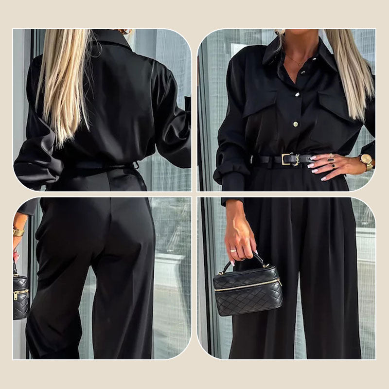 Women's Casual Long Sleeve Shirt and Loose Pants(2 Piece Set)
