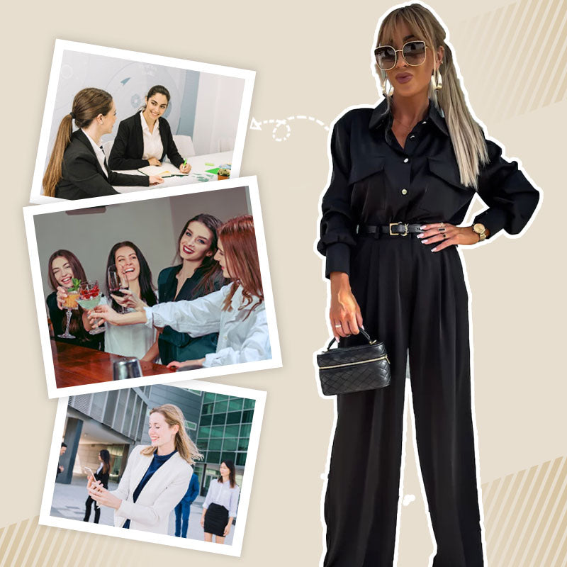 Women's Casual Long Sleeve Shirt and Loose Pants(2 Piece Set)