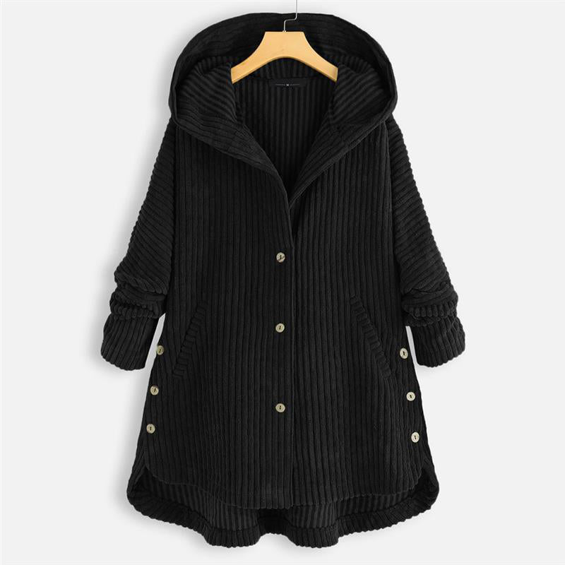 🍂Fall Specials🍂Casual Solid Color Thickened Hooded Button Coat