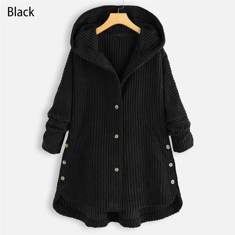 🍂Fall Specials🍂Casual Solid Color Thickened Hooded Button Coat