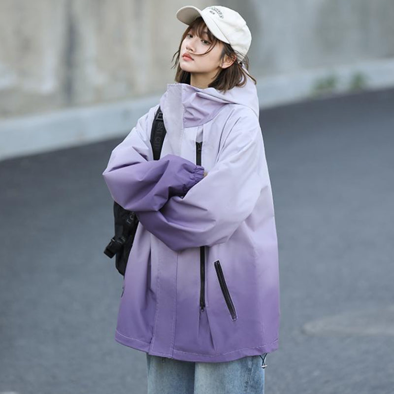 Gradient Color Unisex Hooded Windproof and Waterproof Jacket