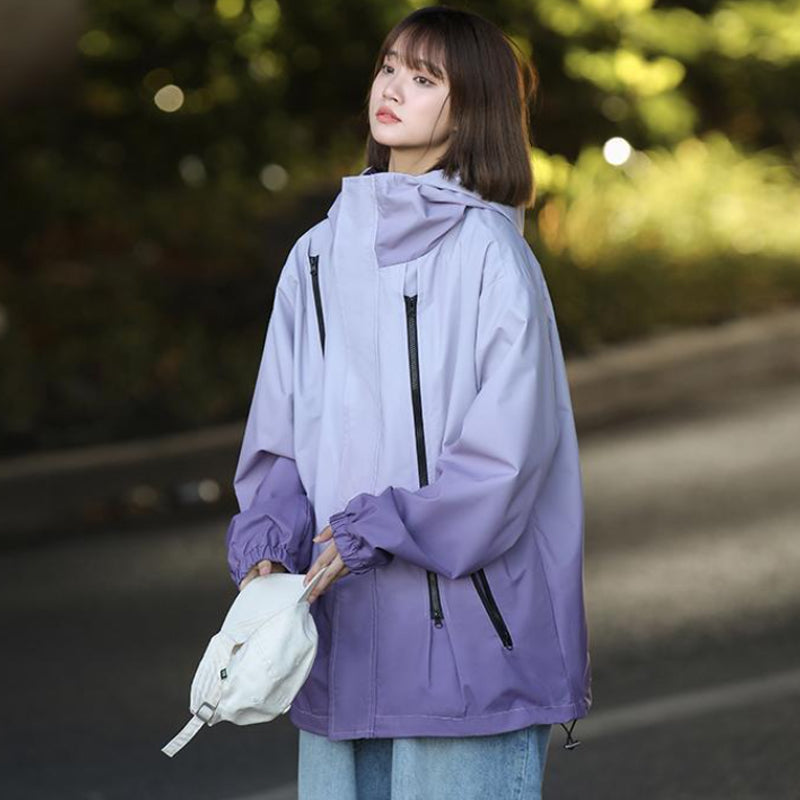 Gradient Color Unisex Hooded Windproof and Waterproof Jacket