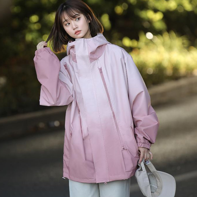 Gradient Color Unisex Hooded Windproof and Waterproof Jacket
