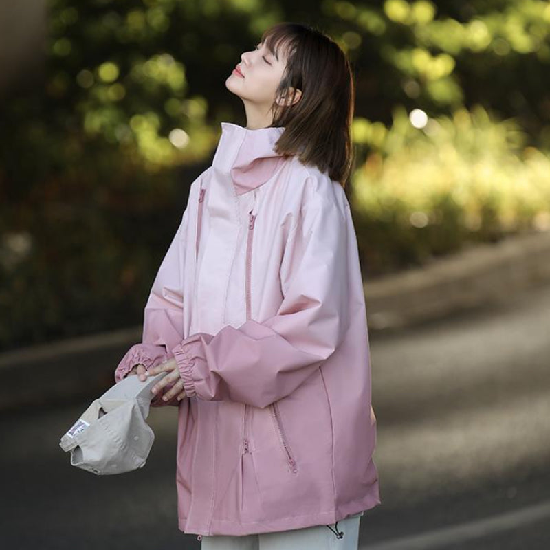 Gradient Color Unisex Hooded Windproof and Waterproof Jacket