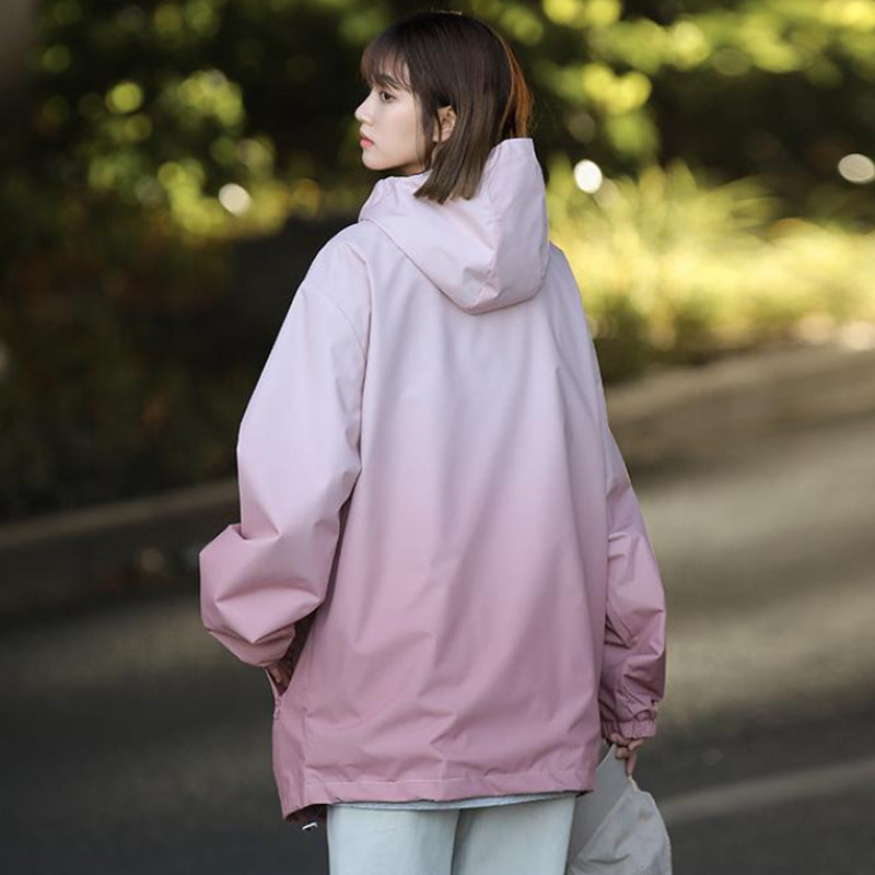Gradient Color Unisex Hooded Windproof and Waterproof Jacket