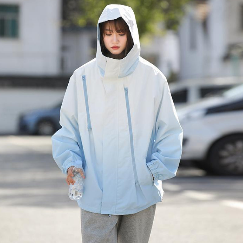 Gradient Color Unisex Hooded Windproof and Waterproof Jacket
