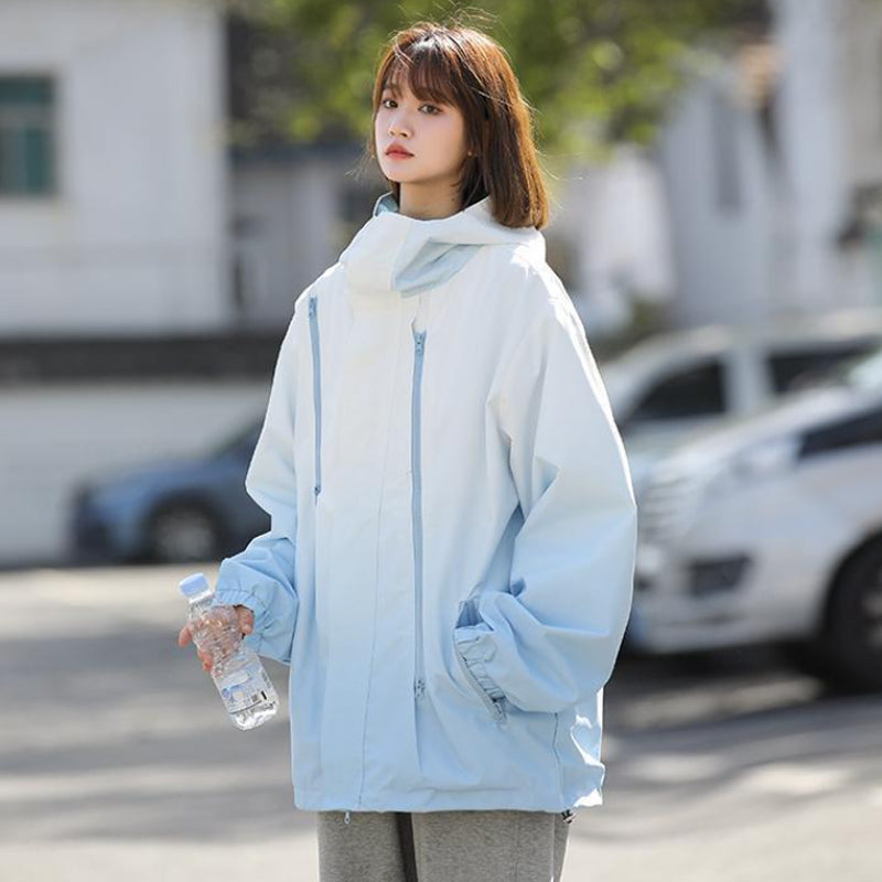 Gradient Color Unisex Hooded Windproof and Waterproof Jacket