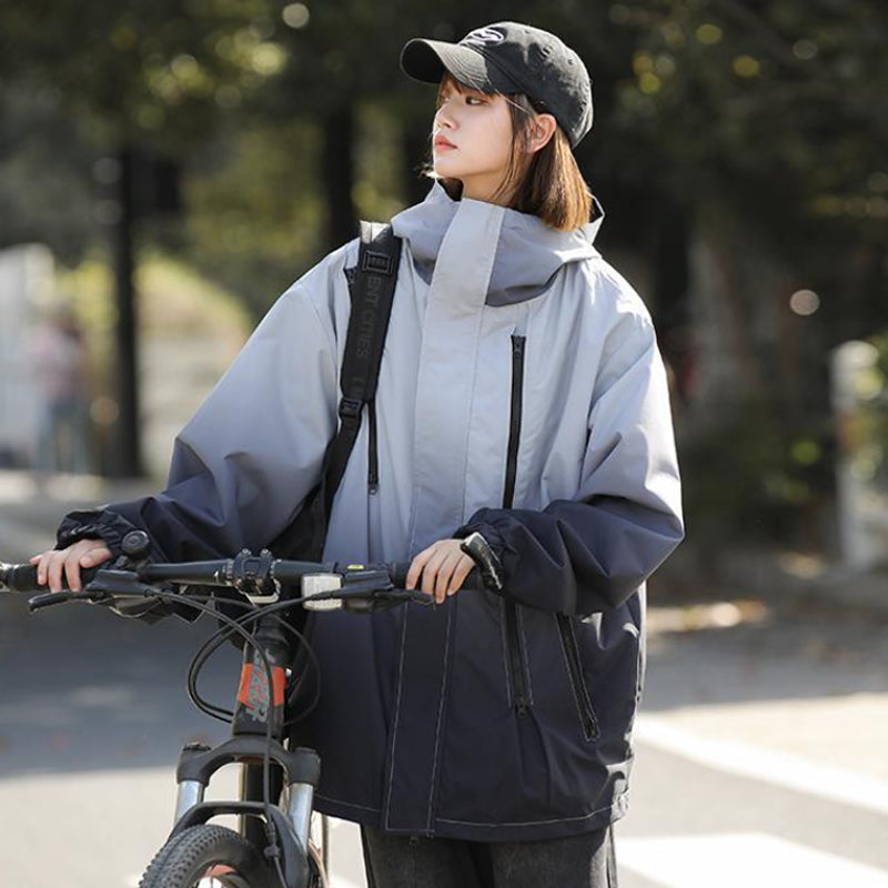 Gradient Color Unisex Hooded Windproof and Waterproof Jacket