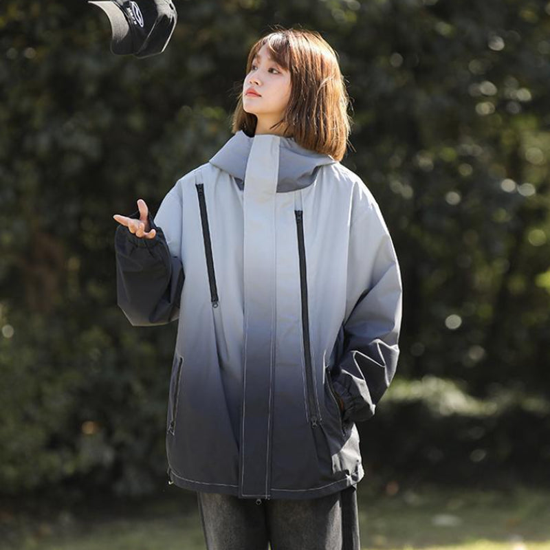 Gradient Color Unisex Hooded Windproof and Waterproof Jacket