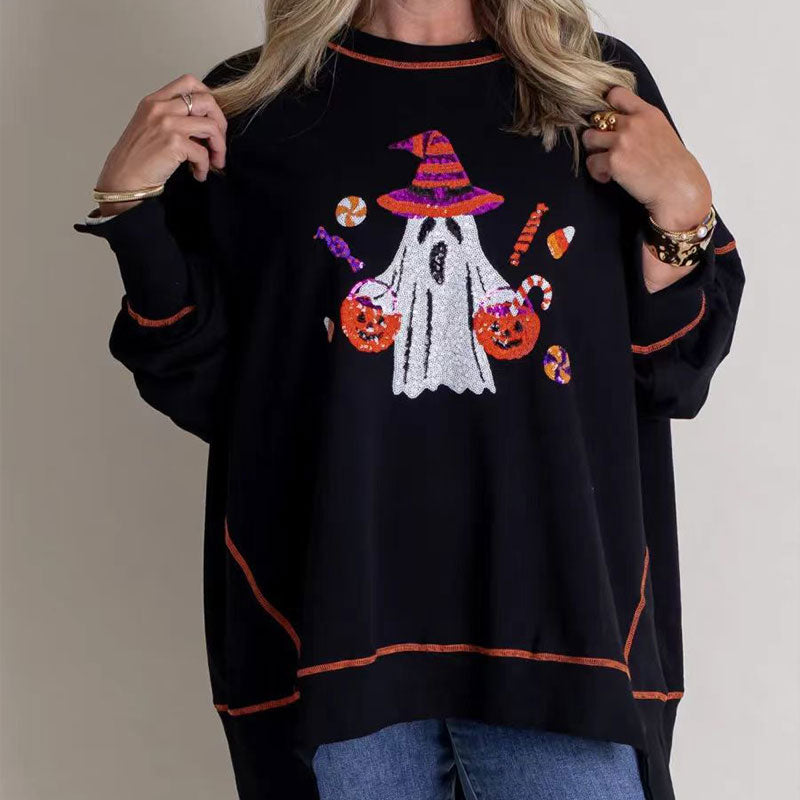 🍂Fall Specials🍂Women’s Trendy Halloween Ghost Sequin Sweatshirt