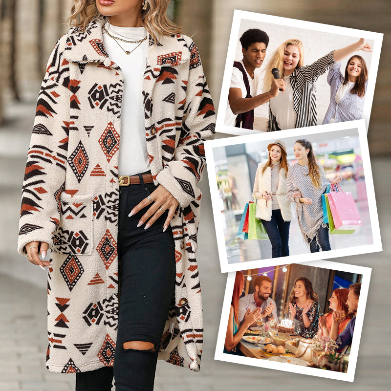🍂Fall Specials🍂Women's Lapel Print Long-Sleeve Coat