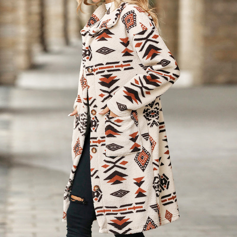 🍂Fall Specials🍂Women's Lapel Print Long-Sleeve Coat