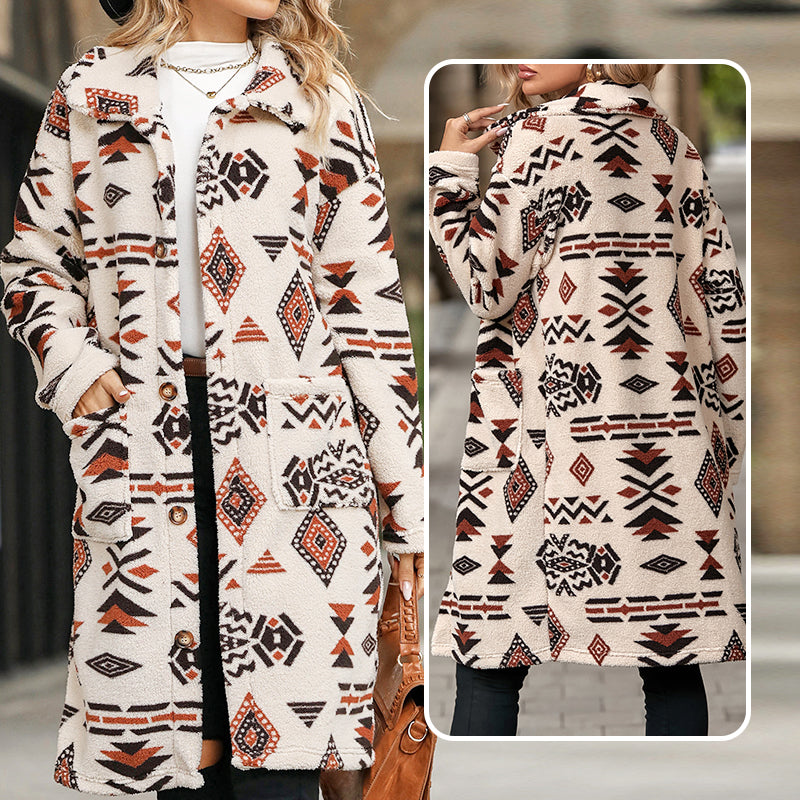 🍂Fall Specials🍂Women's Lapel Print Long-Sleeve Coat