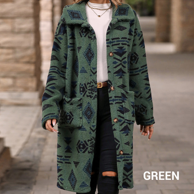 🍂Fall Specials🍂Women's Lapel Print Long-Sleeve Coat