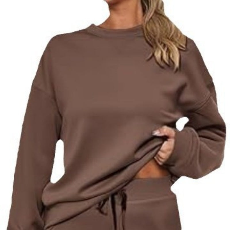 Round Neck Top Drawstring Pants 2-Piece Set