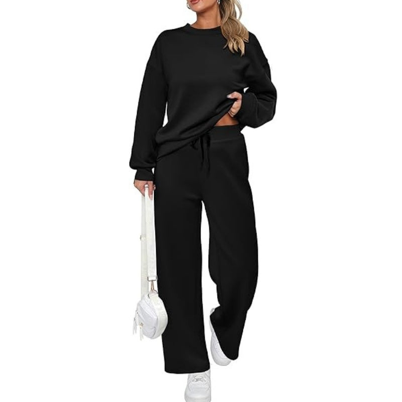 Round Neck Top Drawstring Pants 2-Piece Set