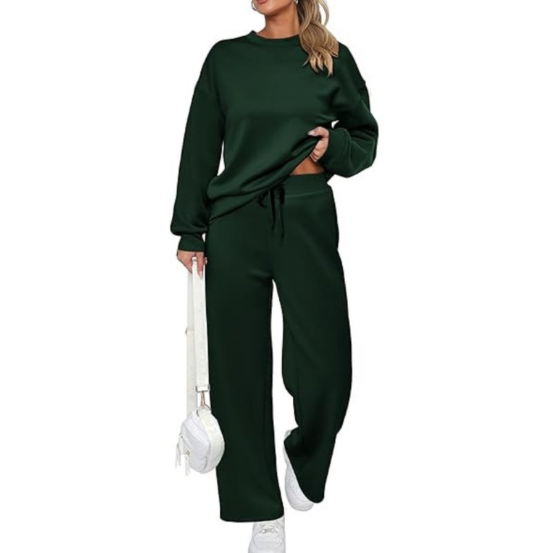 Round Neck Top Drawstring Pants 2-Piece Set