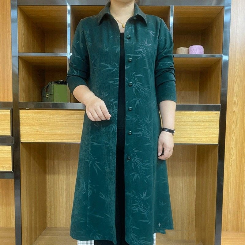 Women's Printed Button-Down Long Trench Coat