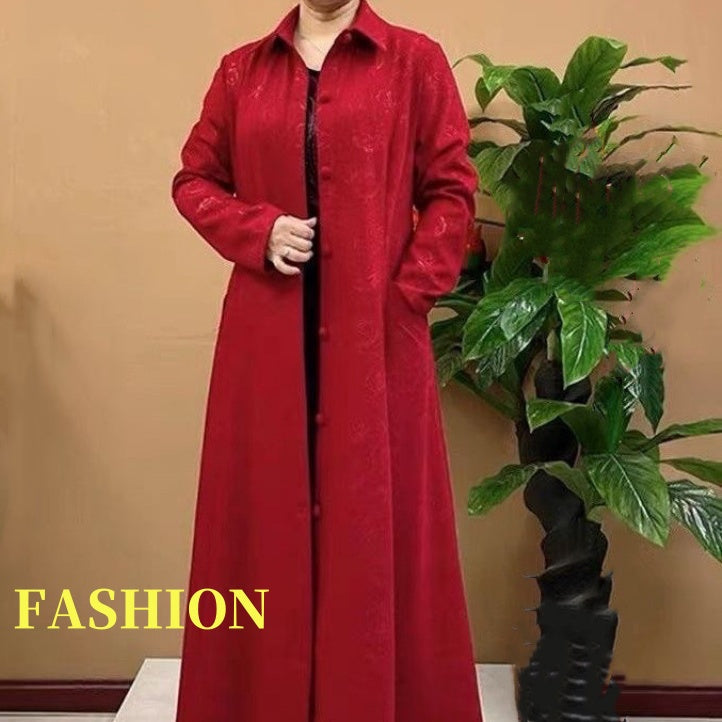 Women's Printed Button-Down Long Trench Coat