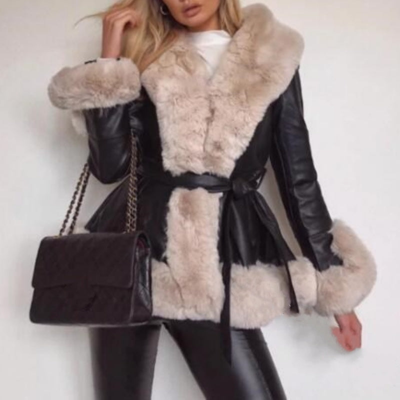 ❄️Winter-Specials❄️Women's Faux-Leather Coat with Faux-Fur Collar