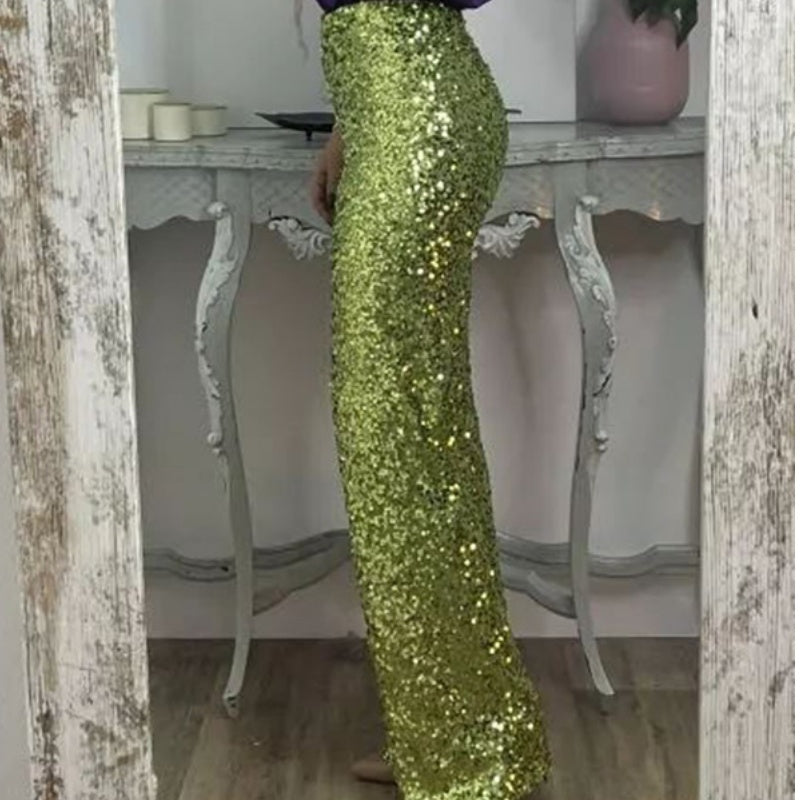 🎅Pre-Christmas Special🎄Women's High-Waist Sequin Slim Stretch Pants with Flared Legs