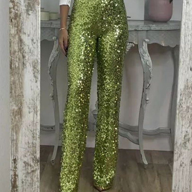 🎅Pre-Christmas Special🎄Women's High-Waist Sequin Slim Stretch Pants with Flared Legs