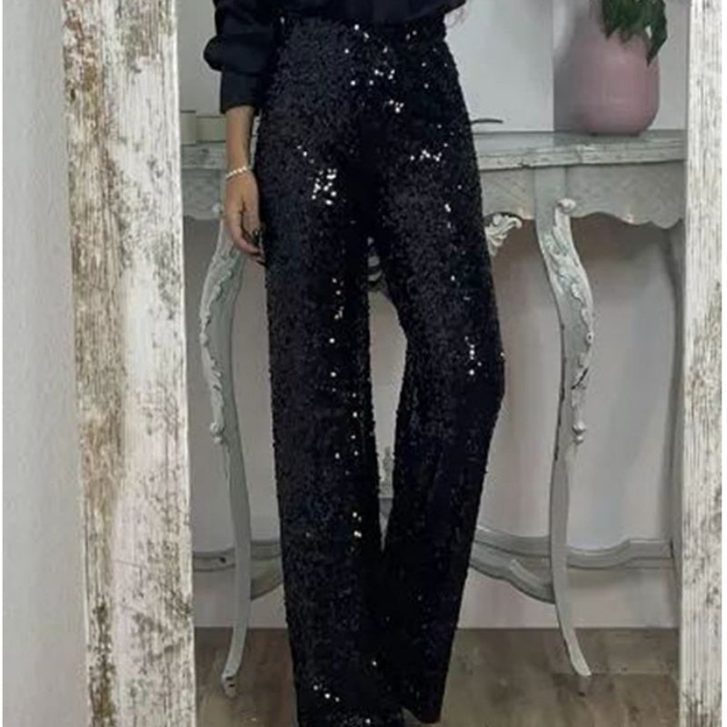 🎅Pre-Christmas Special🎄Women's High-Waist Sequin Slim Stretch Pants with Flared Legs