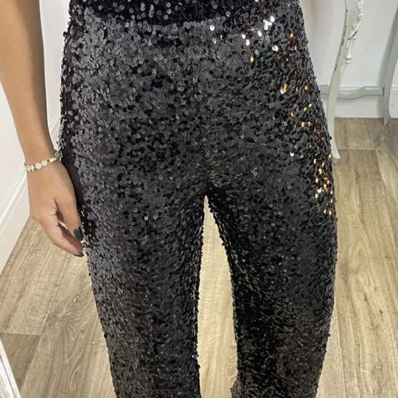 🎅Pre-Christmas Special🎄Women's High-Waist Sequin Slim Stretch Pants with Flared Legs