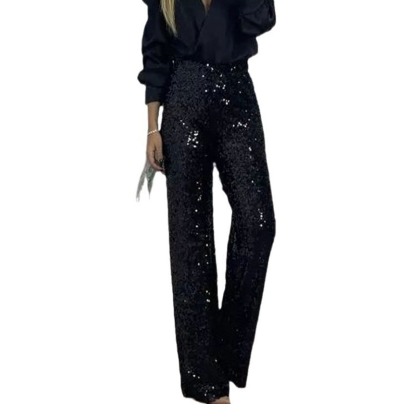 🎅Pre-Christmas Special🎄Women's High-Waist Sequin Slim Stretch Pants with Flared Legs