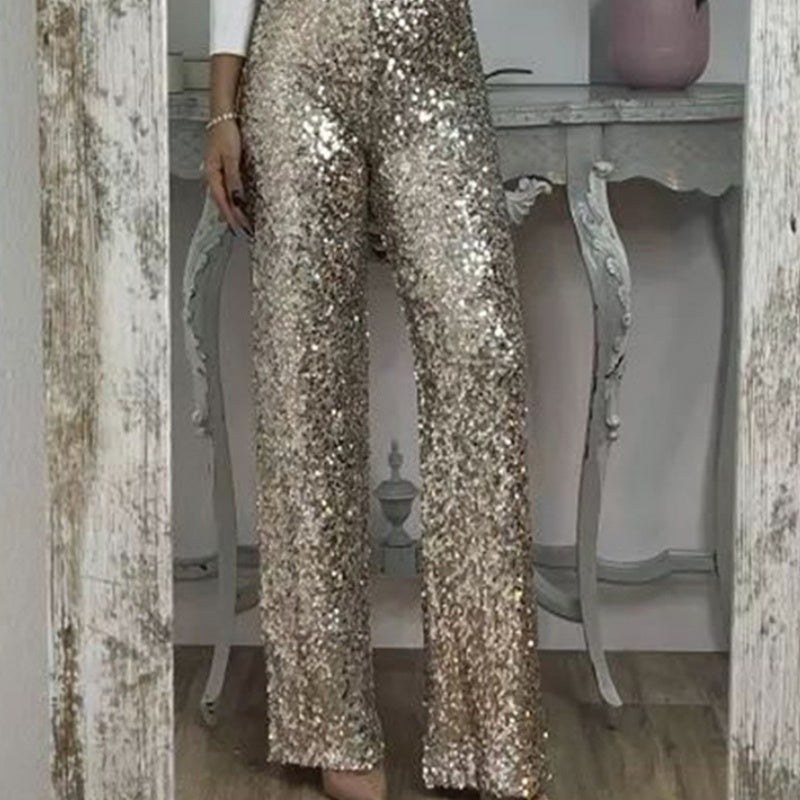 🎅Pre-Christmas Special🎄Women's High-Waist Sequin Slim Stretch Pants with Flared Legs