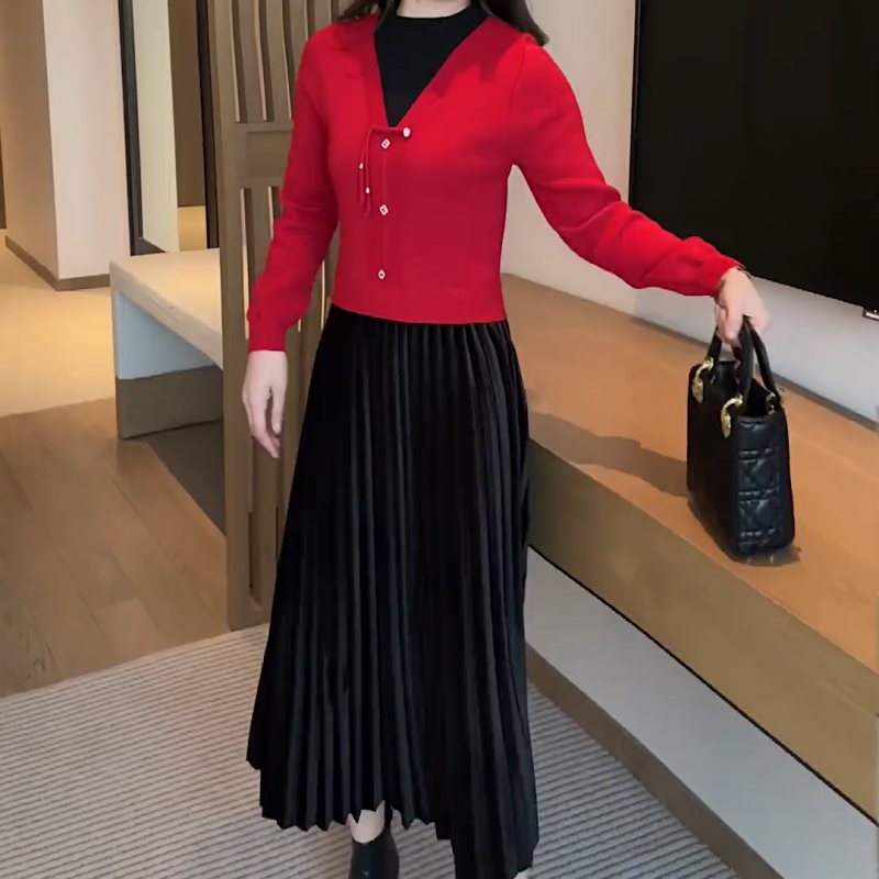 🎅Xmas Specials🎄Women's Elegant Faux Two-Piece Dress
