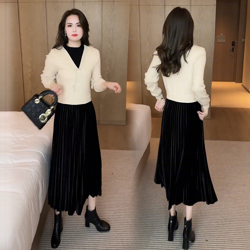 🎅Xmas Specials🎄Women's Elegant Faux Two-Piece Dress