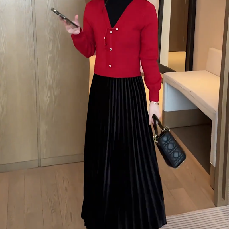 🎅Xmas Specials🎄Women's Elegant Faux Two-Piece Dress