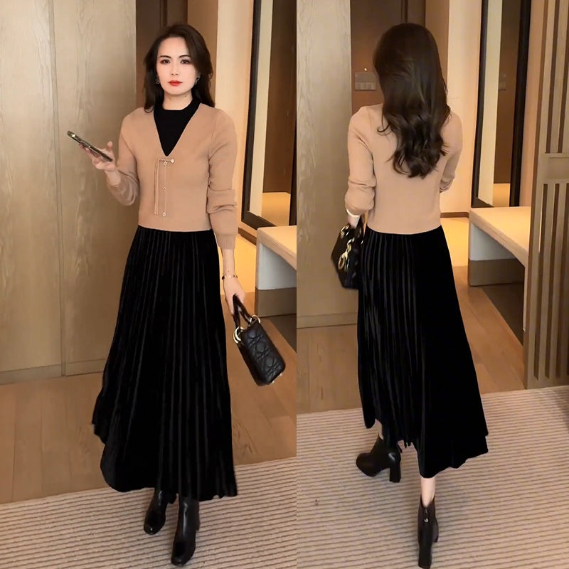 🎅Xmas Specials🎄Women's Elegant Faux Two-Piece Dress
