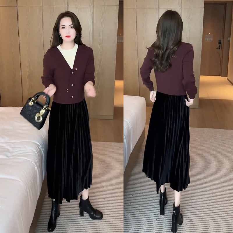 🎅Xmas Specials🎄Women's Elegant Faux Two-Piece Dress