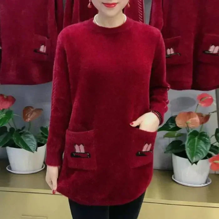 🎅Xmas Specials🎄Women's Loose Warm Round-Neck Sweater with Pockets