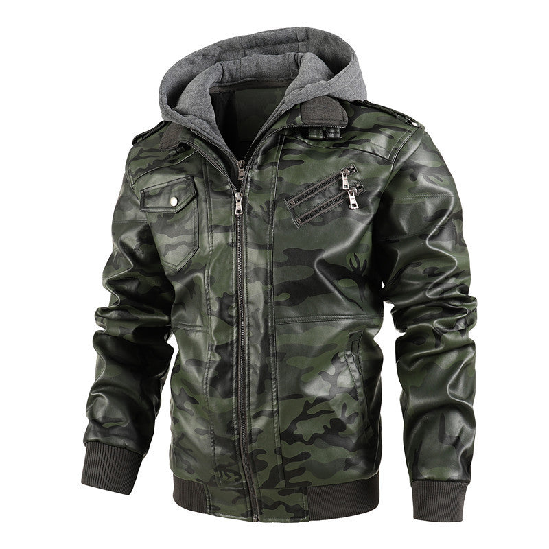 ❄️Winter Specials❄️ Men's Zipper PU Leather Hooded Jacket