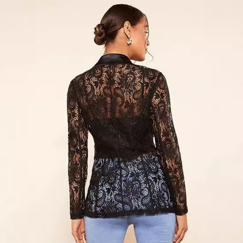 🌸Spring Specials🌸 Women's Elegant Lace Lapel One-Button Blazer
