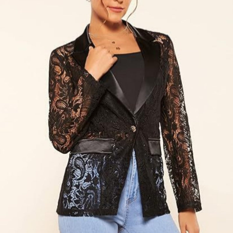🌸Spring Specials🌸 Women's Elegant Lace Lapel One-Button Blazer