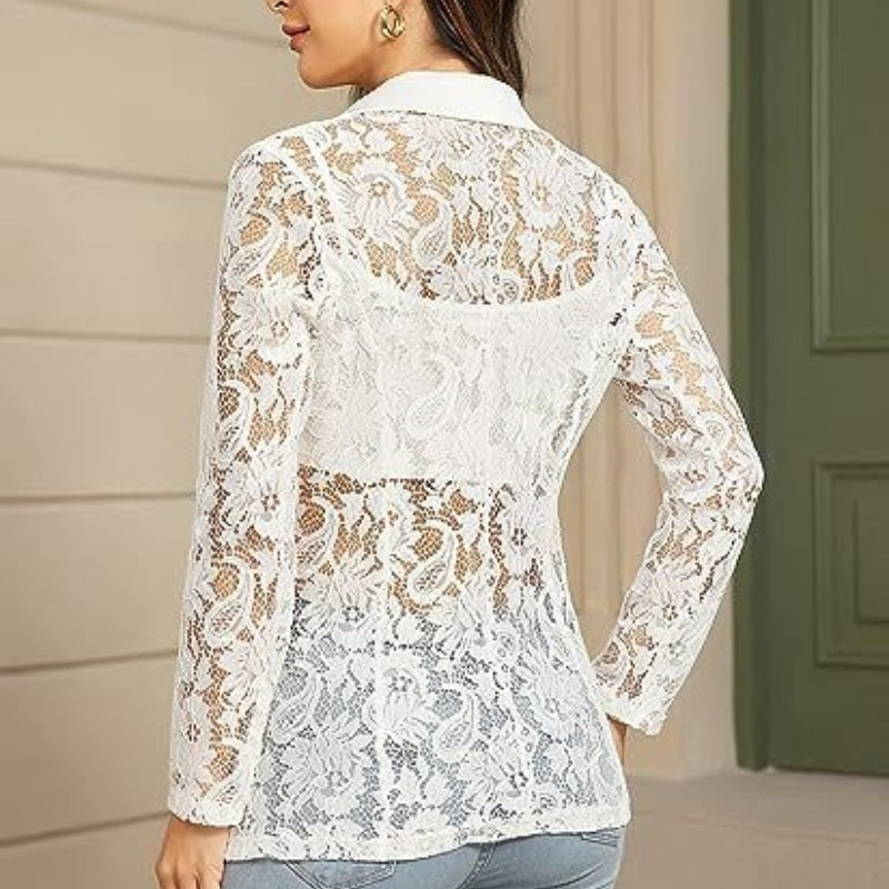 🌸Spring Specials🌸 Women's Elegant Lace Lapel One-Button Blazer