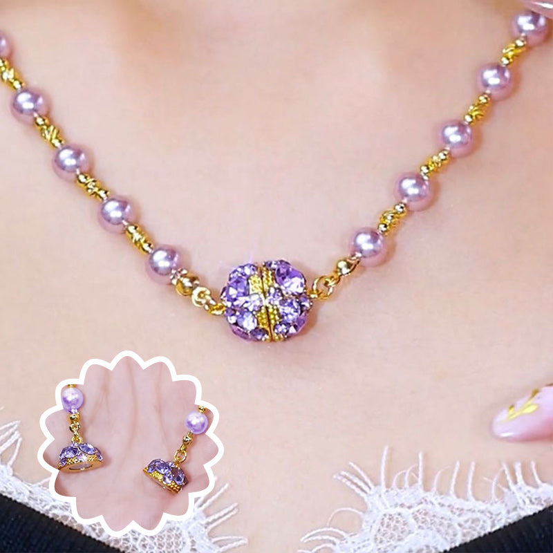 🔥2025 HOT SALE🔥 Elegant Imitation Pearl Necklace with Sparkling Magnetic Rhinestone Ball