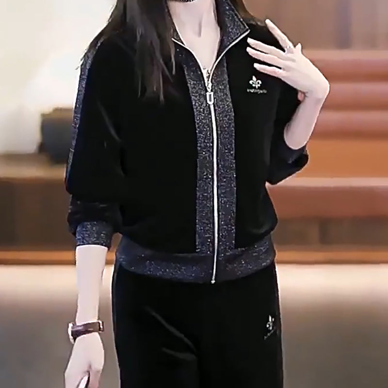 🔥HOT SALE🔥 Women's Velvet-Like Contrast Color 2-Piece Tracksuit