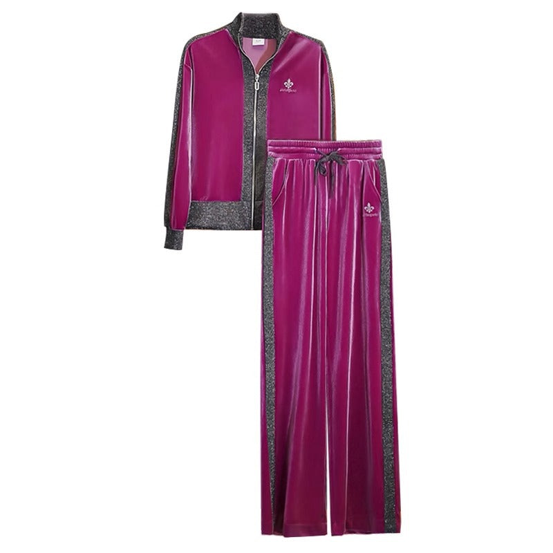 🔥HOT SALE🔥 Women's Velvet-Like Contrast Color 2-Piece Tracksuit