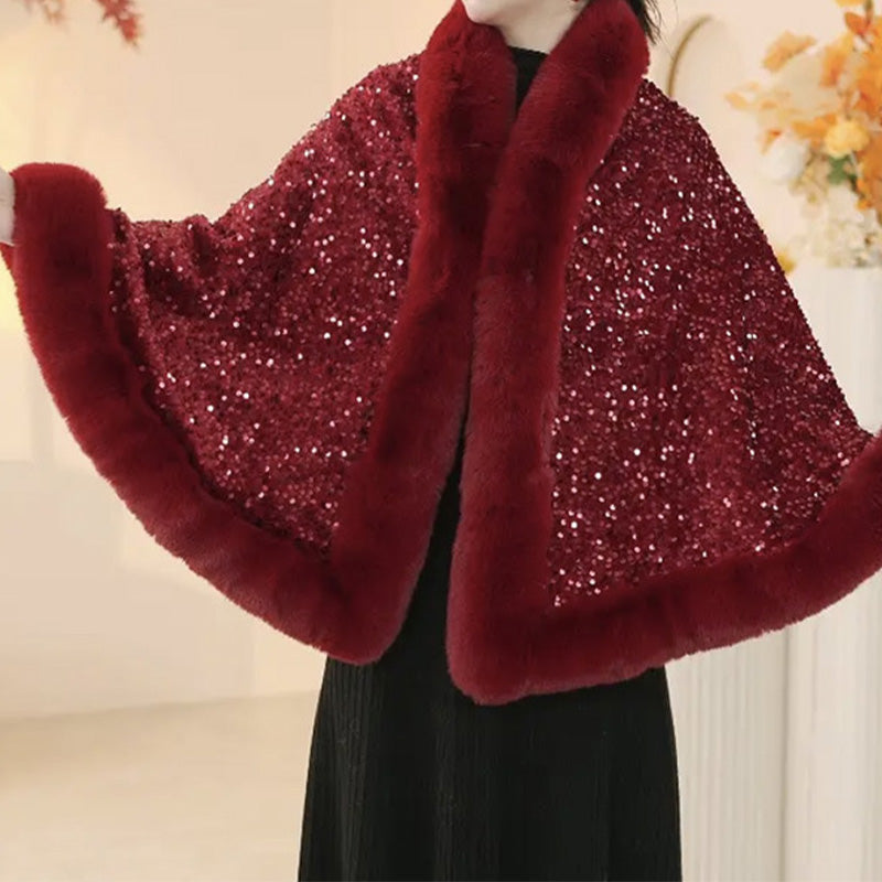 ❄️Winter Specials❄️ Women's Elegant Faux Fur Sequined Shawl Wrap