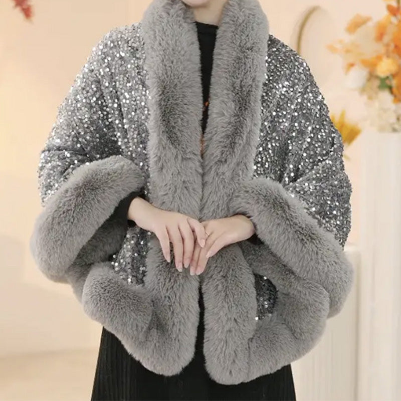 ❄️Winter Specials❄️ Women's Elegant Faux Fur Sequined Shawl Wrap