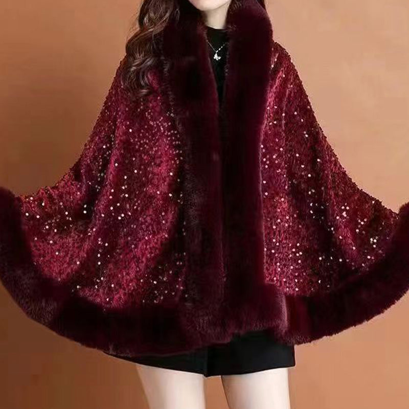 ❄️Winter Specials❄️ Women's Elegant Faux Fur Sequined Shawl Wrap