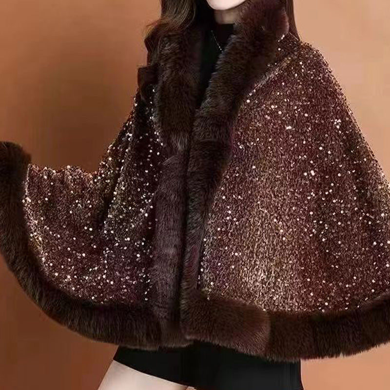 ❄️Winter Specials❄️ Women's Elegant Faux Fur Sequined Shawl Wrap