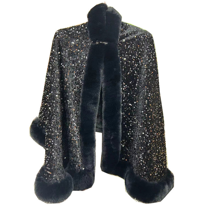 ❄️Winter Specials❄️ Women's Elegant Faux Fur Sequined Shawl Wrap