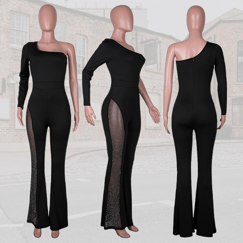 🌸Spring Specials🌸 Sexy Off-Shoulder Bodycon Rhinestone Leg Jumpsuit