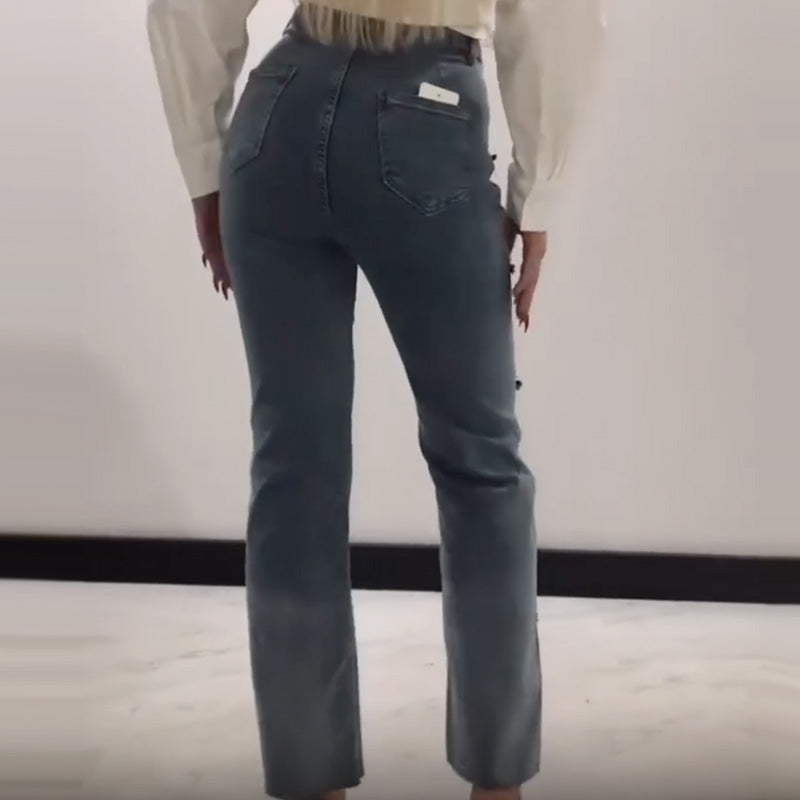 🔥2025 HOT SALE👖Women's Jeans With Shiny Rhinestones And Chic Slit✨